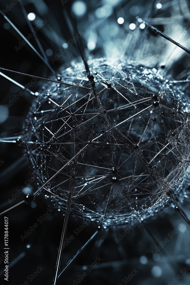 Poster explore an intricate digital network structure featuring interconnected data points in a captivating