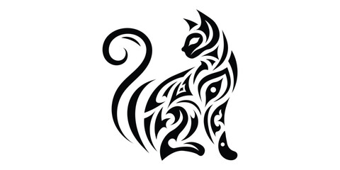 Naklejka premium Black and white tribal cat tattoo design. Explore our captivating vector art featuring tribal cat head designs, perfect for laser engraving, t-shirt prints, and logos. 