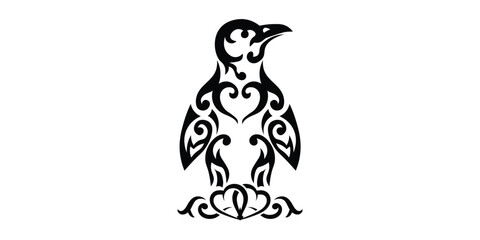 Tribal Penguin Tattoo Design. Beautiful penguin silhouette vector illustration.