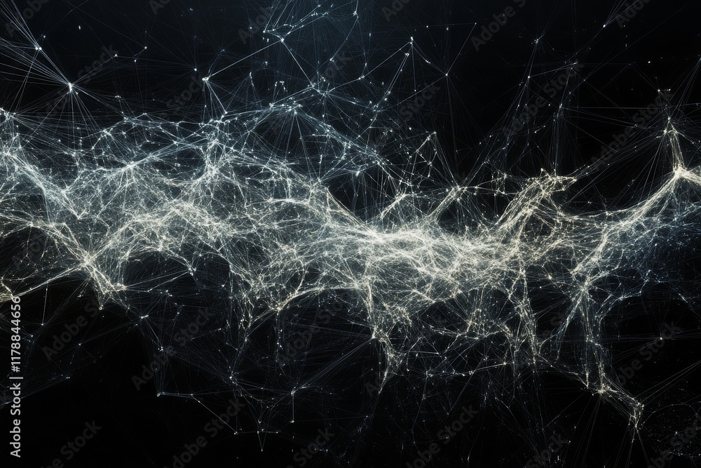 Poster this stunning abstract image illustrates a network of connections and data flow against a dark backg