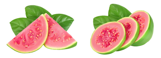 Guava fruit slices isolated on white background with full depth of field