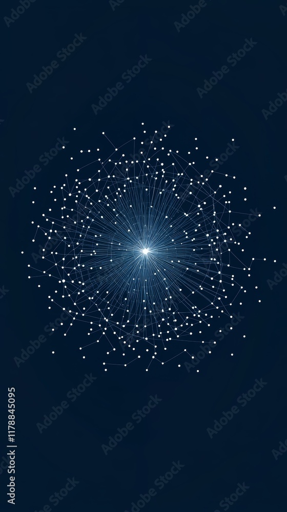 Poster explore a mesmerizing abstract design featuring connecting lines and scattered dots on a deep blue b