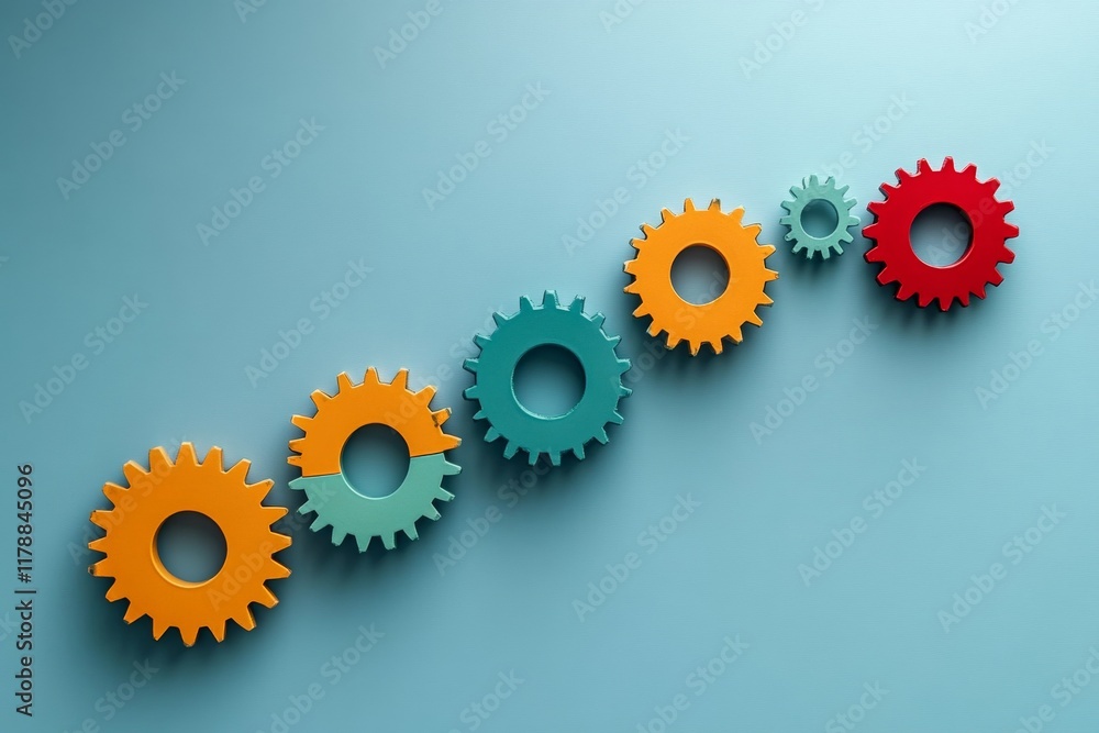 Aufkleber row of gears with different colors and sizes. the gears are arranged in a line, with the smallest ge
