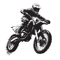 Naklejka premium Black and White Motocross Rider in Action – Vector Illustration
