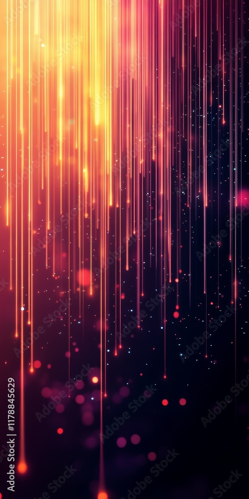 Poster experience a captivating blend of vertical light streaks and bokeh effects against a dark backdrop, 