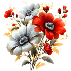Nature, flowers, clipart watercolor painting of flower, symmetrical pattern, botanical print on white background, vintage style.QW-0940