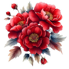 Nature, flowers, clipart watercolor painting of flower, symmetrical pattern, botanical print on white background, vintage style.QW-0931