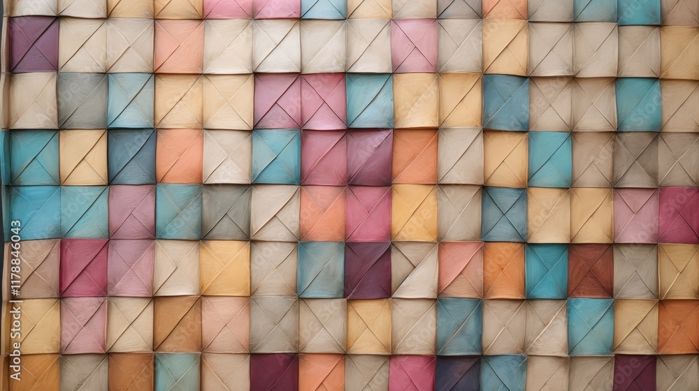 Poster colorful mosaic patchwork quilt design featuring soft textures and dynamic patterns for creative bac