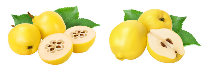 Fresh quince with half isolated on the white background with full depth of field