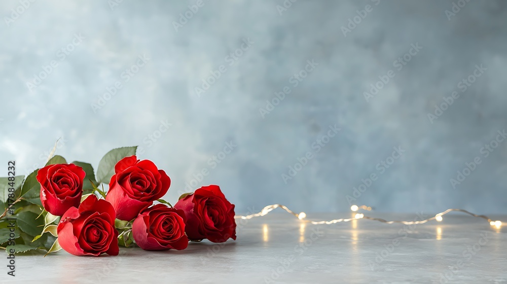 Aufkleber vibrant red roses illuminated by a string of twinkling lights creating a romantic and enchanting atm