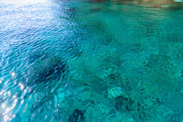 青く美しいヒリゾ浜の海。
静岡県伊豆半島賀茂郡南伊豆町中木ヒリゾ浜2024年
