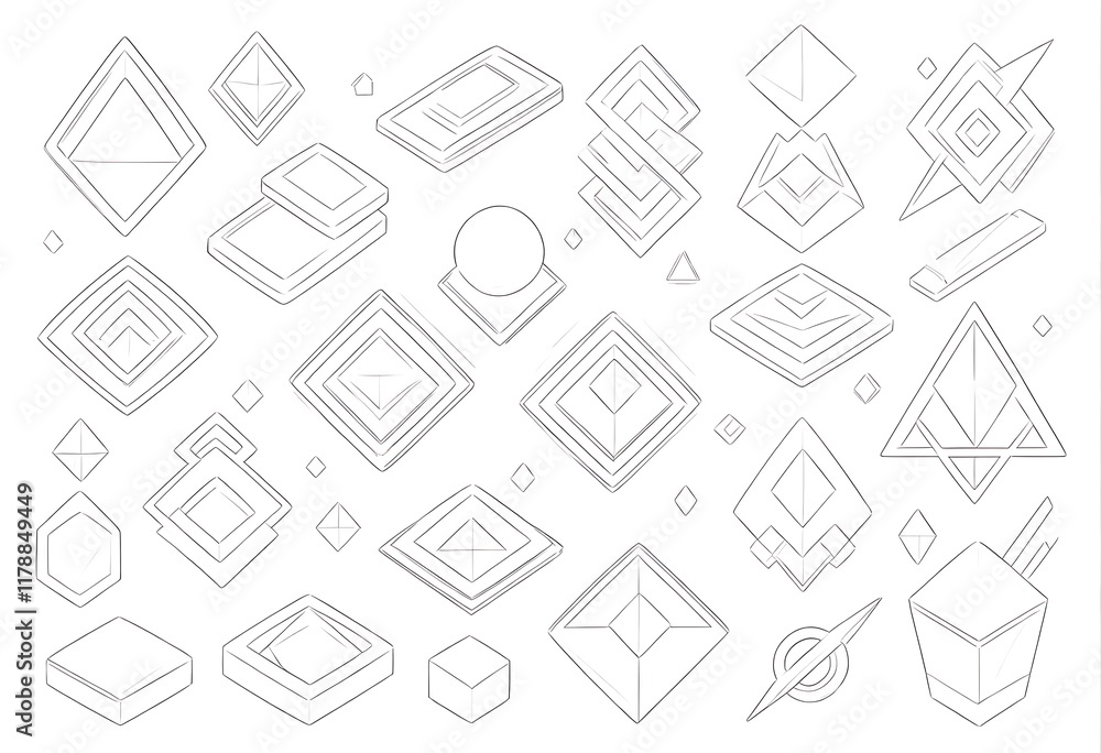 Poster abstract geometric shapes pattern in monochrome design. a various abstract geometric shapes includin