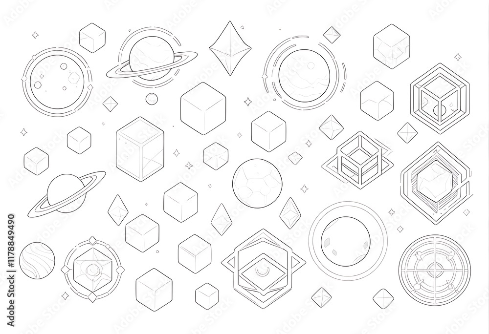 Poster futuristic space design elements in a monochrome style. a captivating graphic featuring various geom