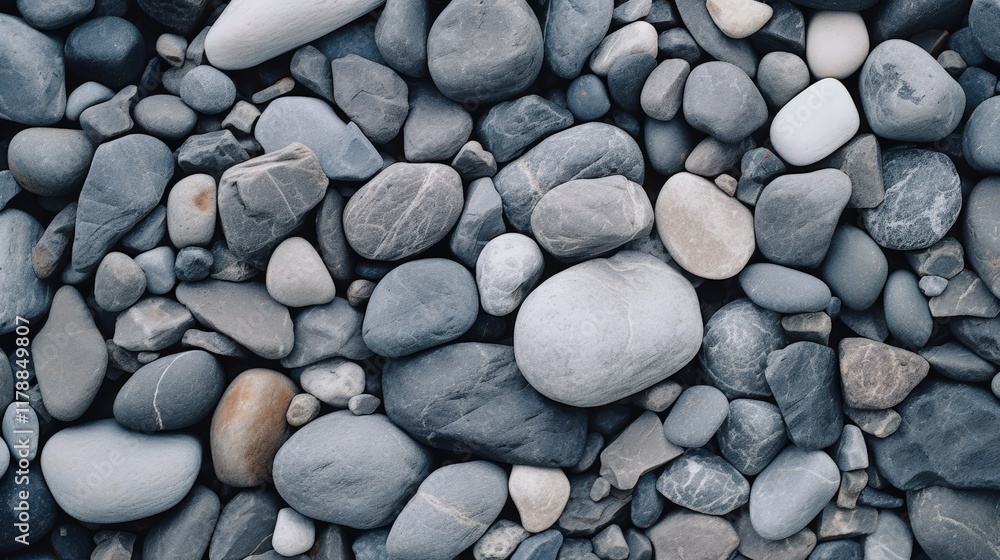 Poster light gray rocks pile on ground with textured surface and smooth shapes ideal for background in vari
