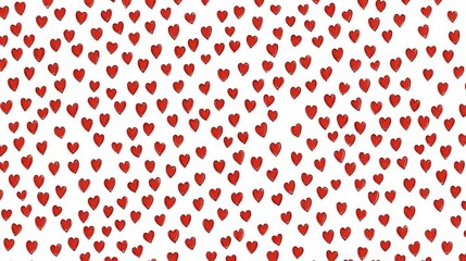50.A seamless pattern featuring evenly spaced tiny red hearts on a clean white background, creating a cheerful and minimalistic romantic vibe.