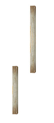 A vertical old short plank beams weathered. On Isolated transparent background.