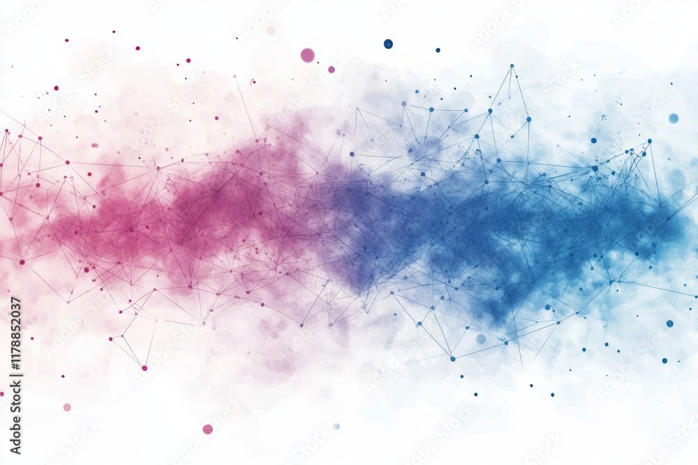 Poster abstract data mesh in watercolor texture featuring soft pink and blue color gradations and dot patte