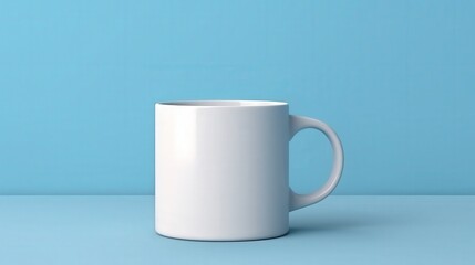 Obraz premium Mockup of a Minimalist White Cup Held in Hand Against a Light Blue Background, Perfect for Product Showcases and Designs