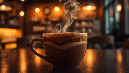 Obraz premium cup of coffee on the table, ai generated