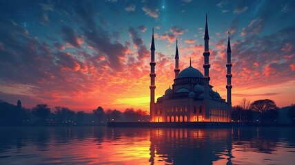 Naklejka premium sunset at the mosque
