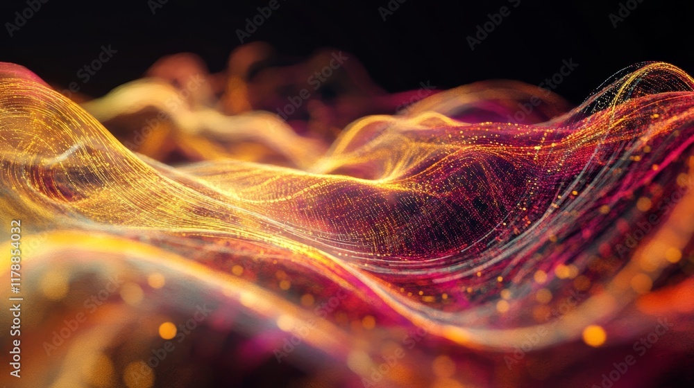 Poster discover an abstract conceptual representation of big data streams, showcasing vibrant colors and fl