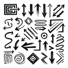 Hand drawn creative geometric pointing outline shapes and doodle frames illustration set arrow 
