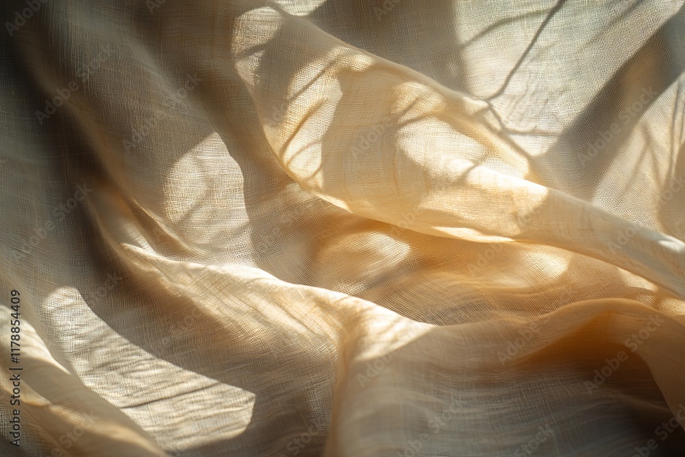 Poster sunlit beige fabric with abstract patterns, creating a warm and cozy atmosphere. perfect for backgro