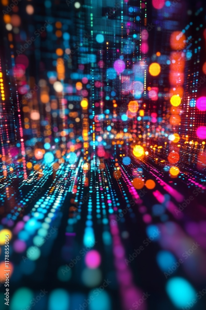 Poster experience a vibrant digital abstract background featuring colorful lights and patterns, perfect for
