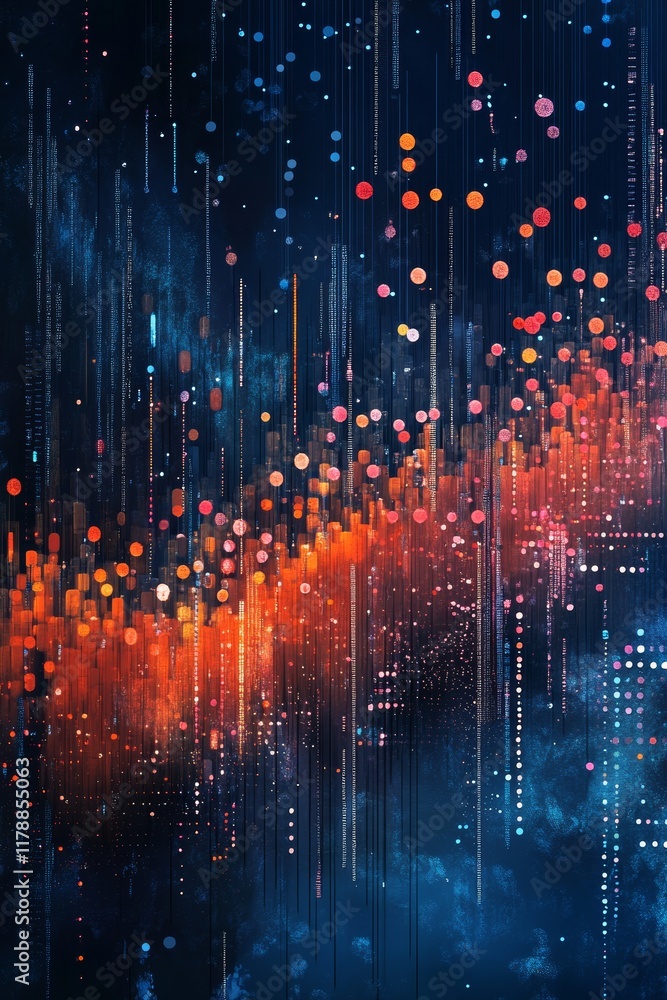 Poster abstract digital data visualization background with colorful dots and lines for data analysis concep