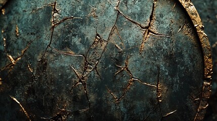 Close-up of a cracked shield with scratches and battle marks, symbol of resilience