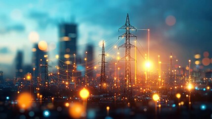 High-tech renewable energy grid visualization urban cityscape gigapixel imagery bright sunset futuristic perspective sustainable concepts for smart cities