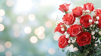 Elegant bouquet of vibrant red roses with soft focus background creating a luxurious romantic and visually appealing floral arrangement for special occasions holidays and home decor