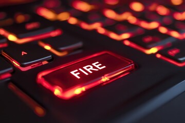 A red keyboard with a fire key lit up