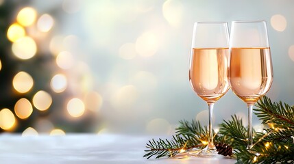 Elegant romantic candlelit dinner table setting with sparkling champagne or wine glasses creating a cozy and celebratory mood for a special occasion or holiday