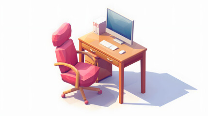 Chair and Desk streaming icon isometric 3D