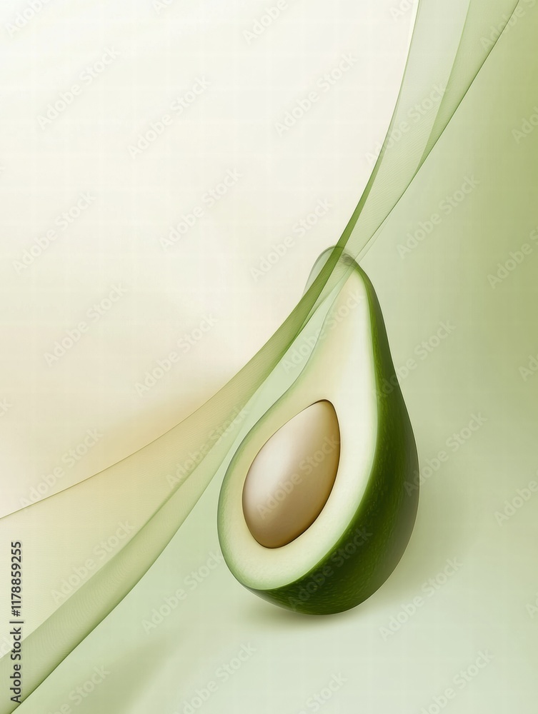 Aufkleber fresh avocado shape with seed on soft background offers blank space for creative design and text int