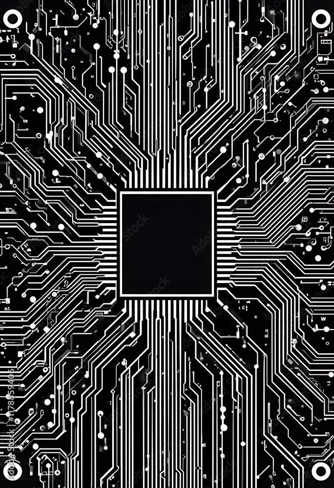 Poster abstract circuit board design showing complex technology