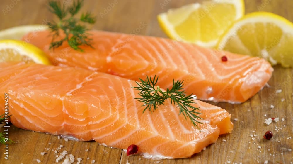 Poster Fresh Raw Salmon with Lemon and Dill