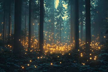 Obraz premium Enchanted Forest Glowing with Magic Lights