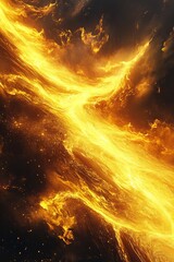 A captivating abstract image of vibrant, flowing flames and glowing sparks against a dark backdrop, creating a dynamic and intense visual.