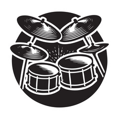 Cymbals Silhouette Vector Illustration, Solid White Background.