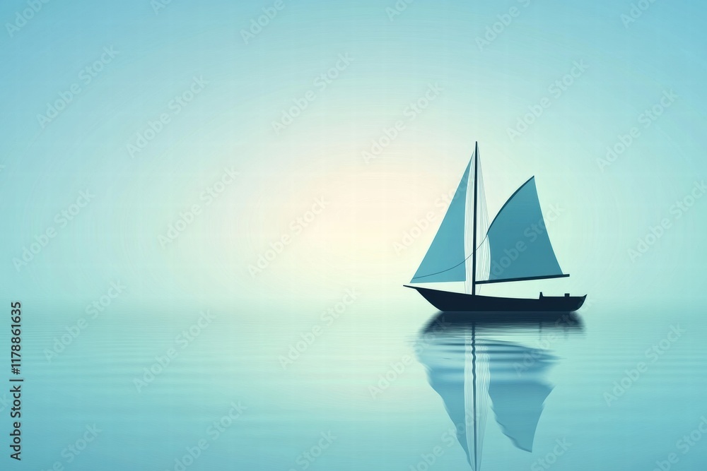 Poster serene boat silhouette on calm waters with soft reflections under gentle light. generative ai