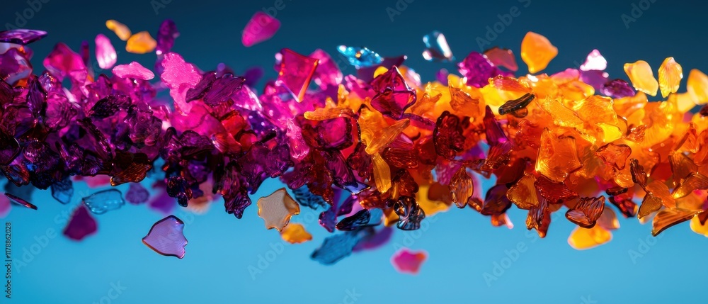 Aufkleber a vibrant array of colorful crystals or gems scattered against a blue background, creating an eye-ca