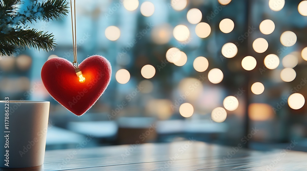 Aufkleber magical heart shaped fairy lights hanging in a cozy and inviting cafe setting creating a warm intima