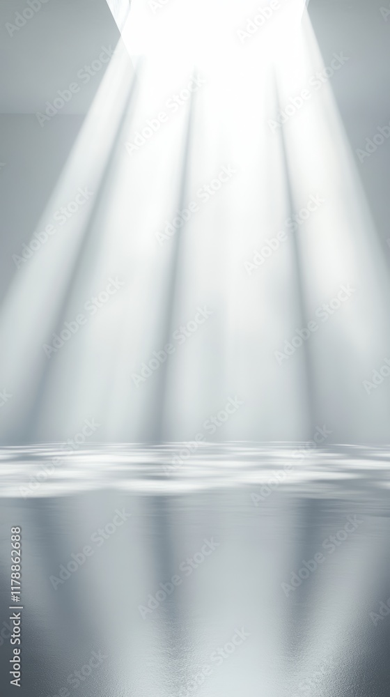 Aufkleber sunlight beams through a window in a minimalist room, casting soft shadows and reflections on the fl