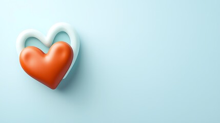 Minimalist graphic design of two interlocked red heart shapes in a stylized minimalist composition against a soft blue background  Elegant and abstract representation of romance passion and emotion