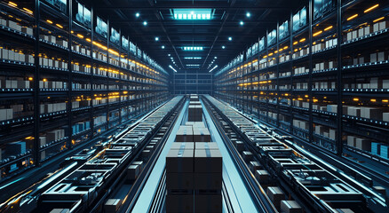 Obraz premium Dark warehouse for parcels storage