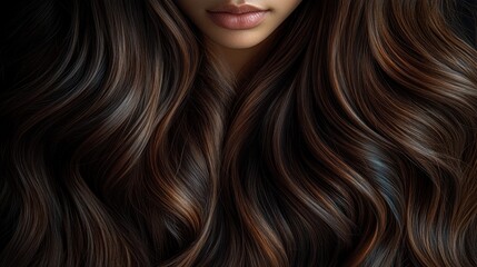 Naklejka premium Close-up of flowing, wavy hair showcasing rich tones and texture.