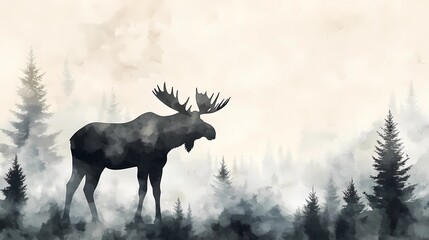 Majestic moose standing in the wild, scenic nature background image.