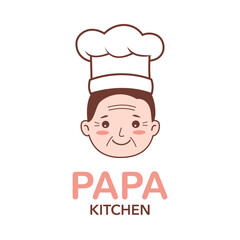 Cute papa kitchen restaurant, bakery or cafe chef logo in flat design.